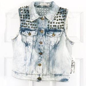 Pistola Light Wash Acid Studded Denim Vest